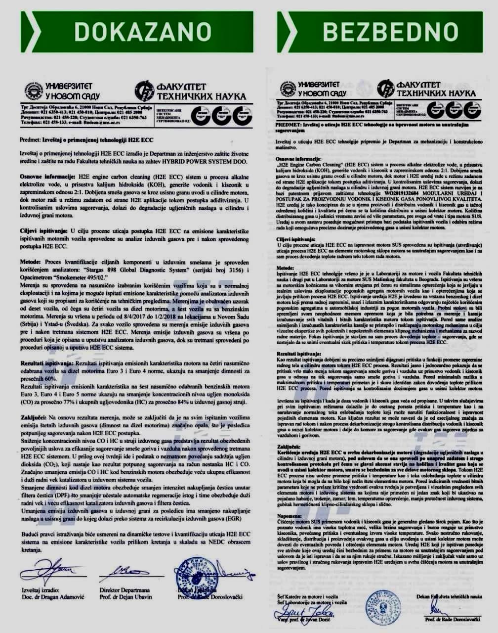 Izveštaj Fakulteta tehničkih nauka u Novom Sadu o tehnologiji H2E ECC